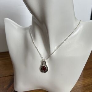Red Agate (like) Necklace With Crystal Accents And Rhinestone